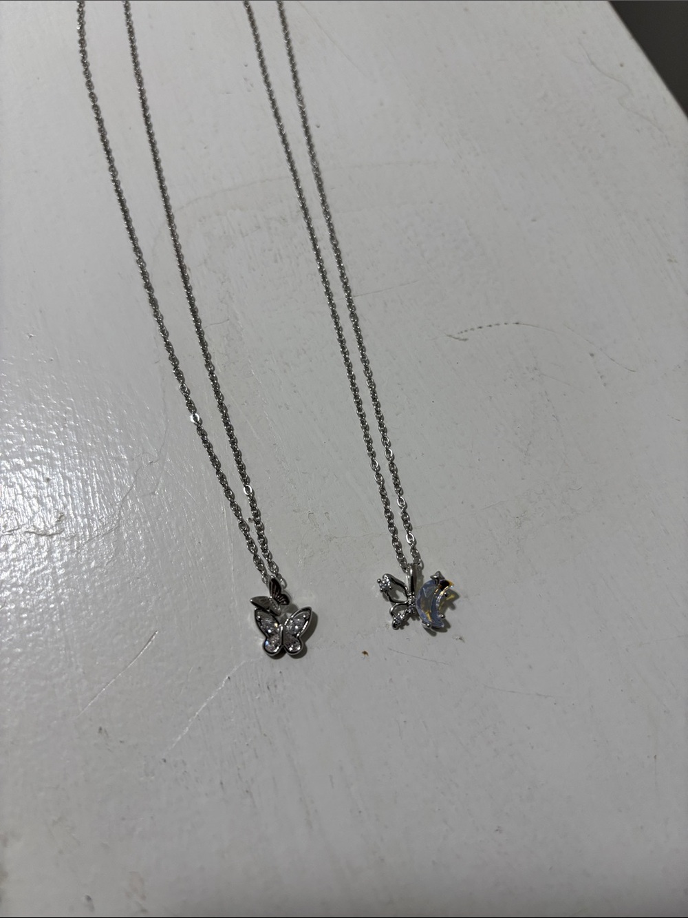 Silver Butterfly Pendant Necklace with Crystal Accent - Women's Jewelry